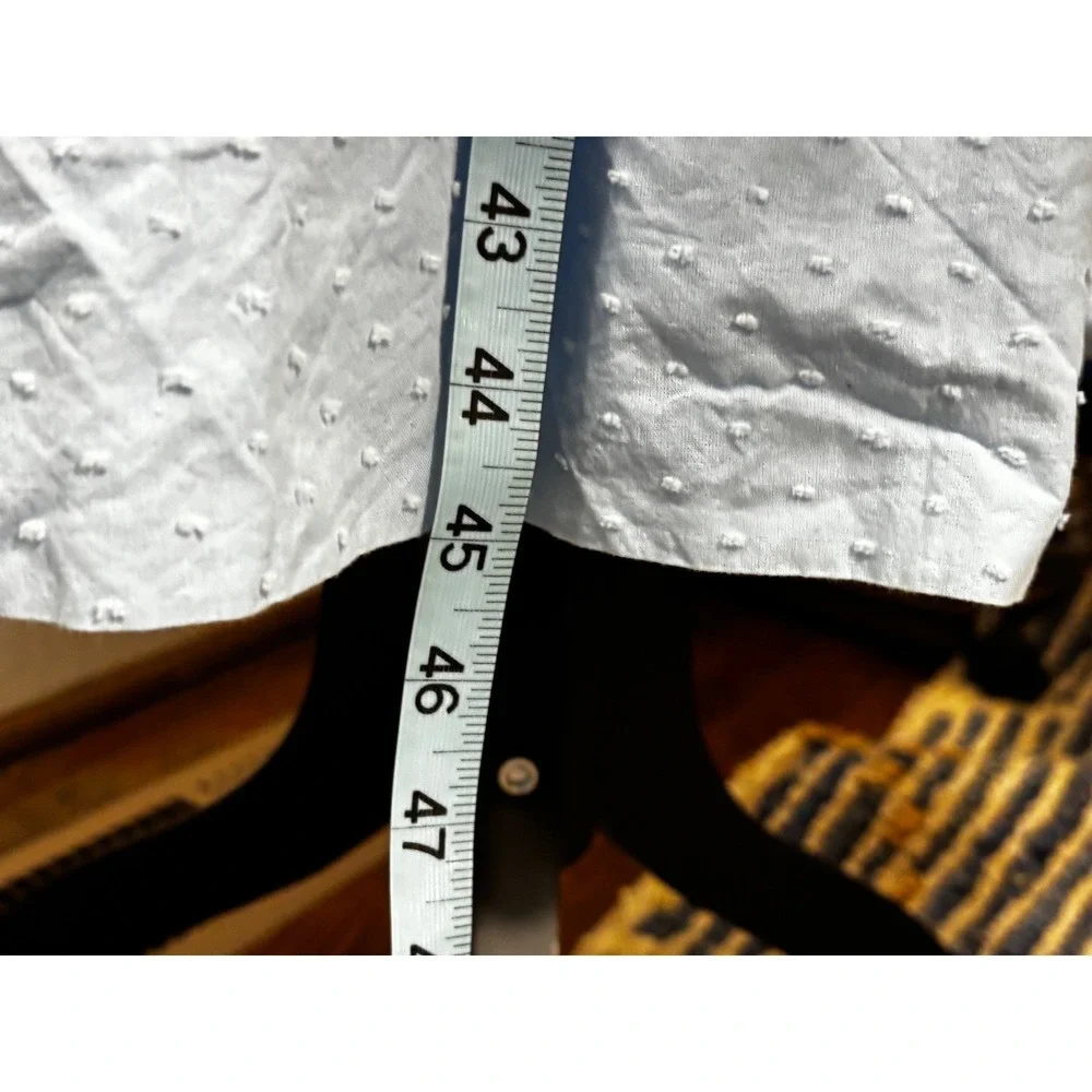 LAKE ‎ Light Blue Swiss Dot Smocked Midi Dress Ruffle Strap Square Neck
